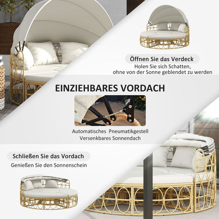 Garden furniture set, cream-coloured, with canopy and coffee table