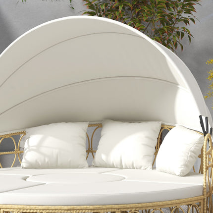 Garden furniture set, cream-coloured, with canopy and coffee table