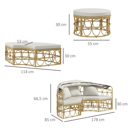 Garden furniture set, cream-coloured, with canopy and coffee table