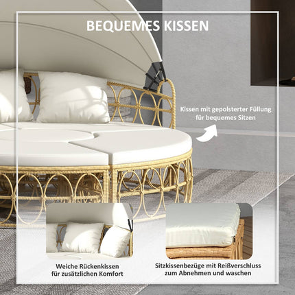 Garden furniture set, cream-coloured, with canopy and coffee table