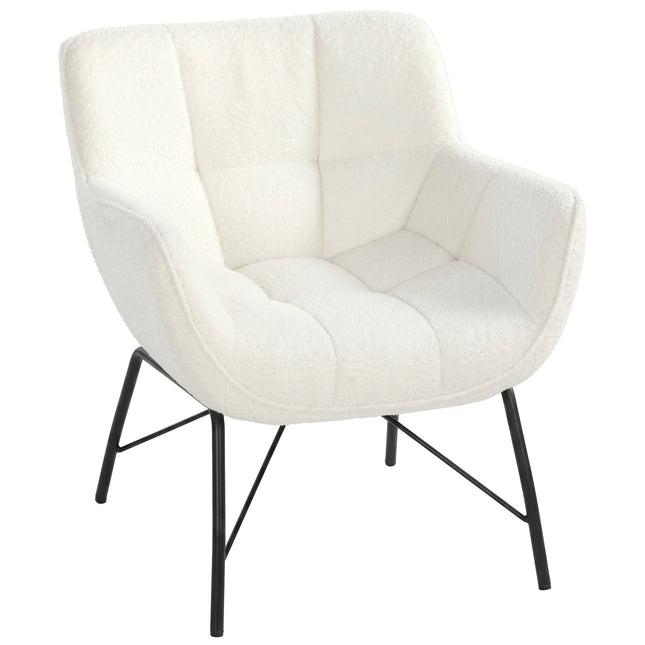 Sherapen fauteuil van sherpa fleece, gebogen rugleuning, metalen poten