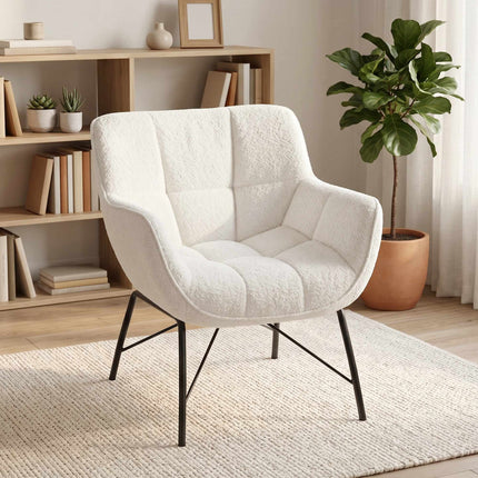 Sherpa Fleece Lounge Chair, Curved Back, Metal Legs