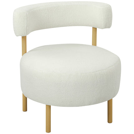 Sherpa-Fleece Lounge Chair, Metal Wood-Look Legs, Cream White
