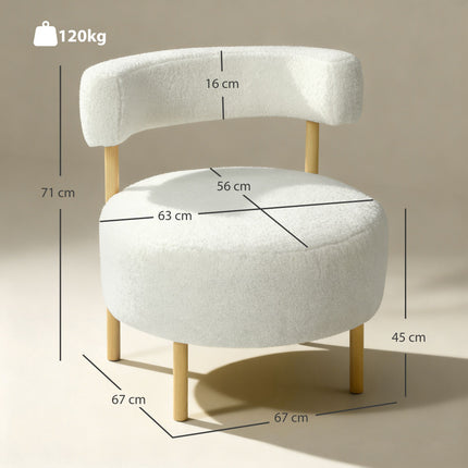 Sherpa-Fleece Lounge Chair, Metal Wood-Look Legs, Cream White