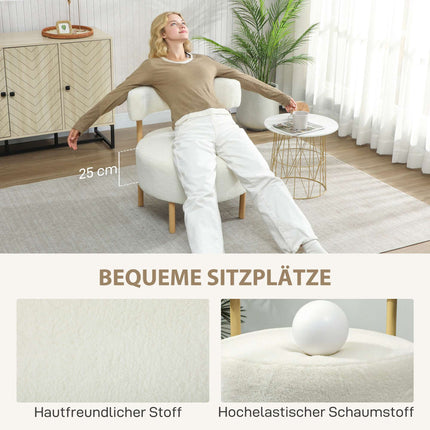 Sherpa-Fleece Lounge Chair, Metal Wood-Look Legs, Cream White