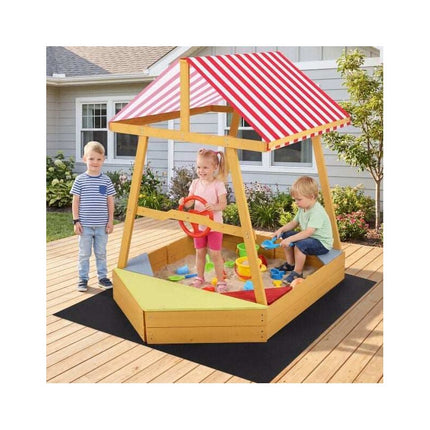 Ship-Shaped Sandpit with Canopy and Steering Wheel, 18 Months+, Yellow