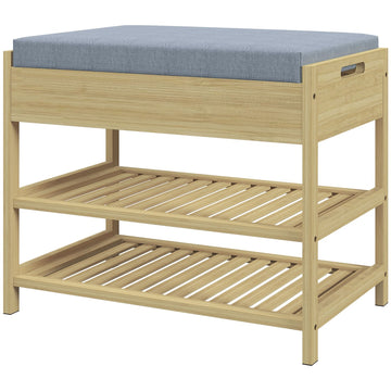 Bamboo shoe bench with drawer, 2-tier rack - 4 pairs