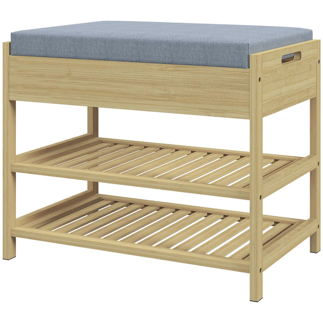 Bamboo shoe bench with drawer, 2-tier rack - 4 pairs