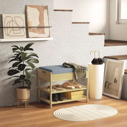 Bamboo shoe bench with drawer, 2-tier rack - 4 pairs
