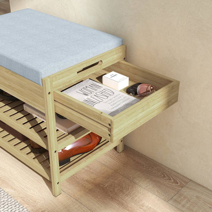 Bamboo shoe bench with drawer, 2-tier rack - 4 pairs