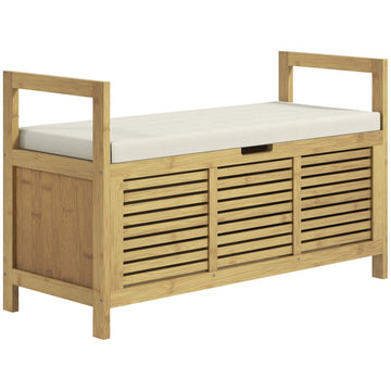Bamboo Shoe storage bench with folding lid - 100x40x60 cm