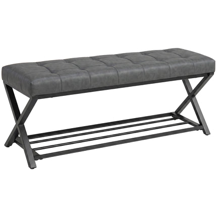 Shoe Bench With PU Leather Cushion, Metal Shelf, 220 kg