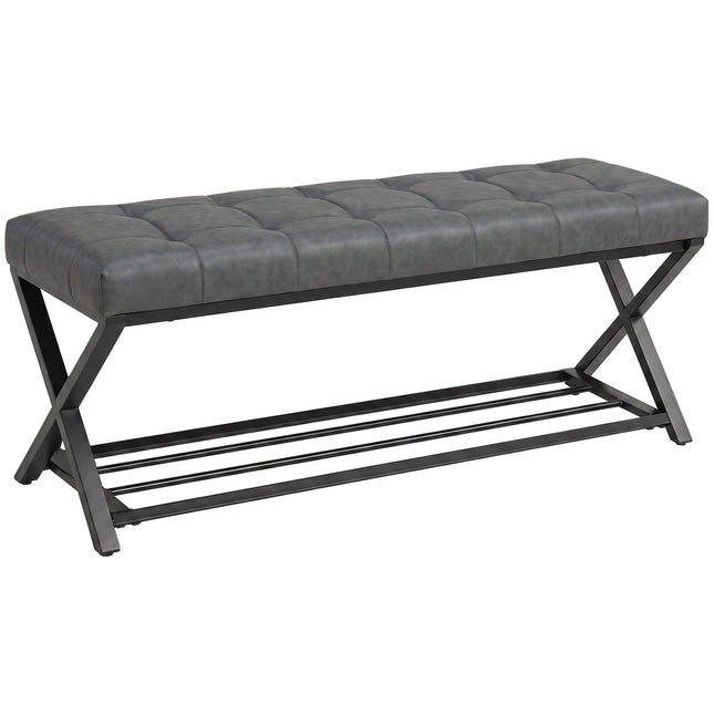 Shoe Bench With PU Leather Cushion, Metal Shelf, 220 kg