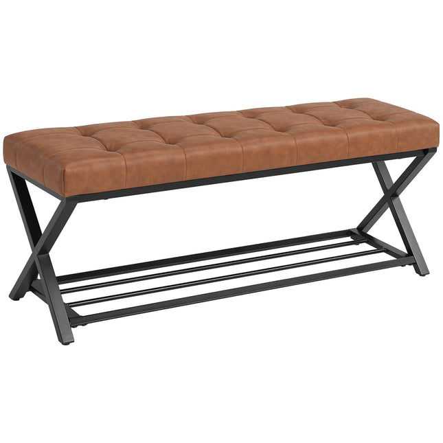 Shoe Bench With PU Leather Seat, Metal Shelf, 220 kg