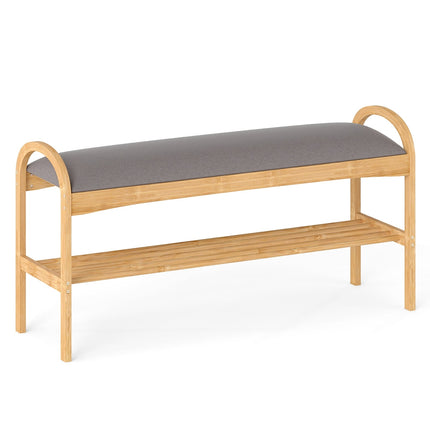 Shoe Bench with Cushion, Bamboo Frame, 2-Tier Storage