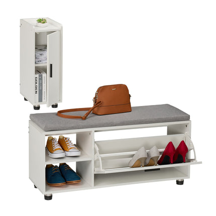 Shoe Bench with Cushion & Hallway Cabinet Set