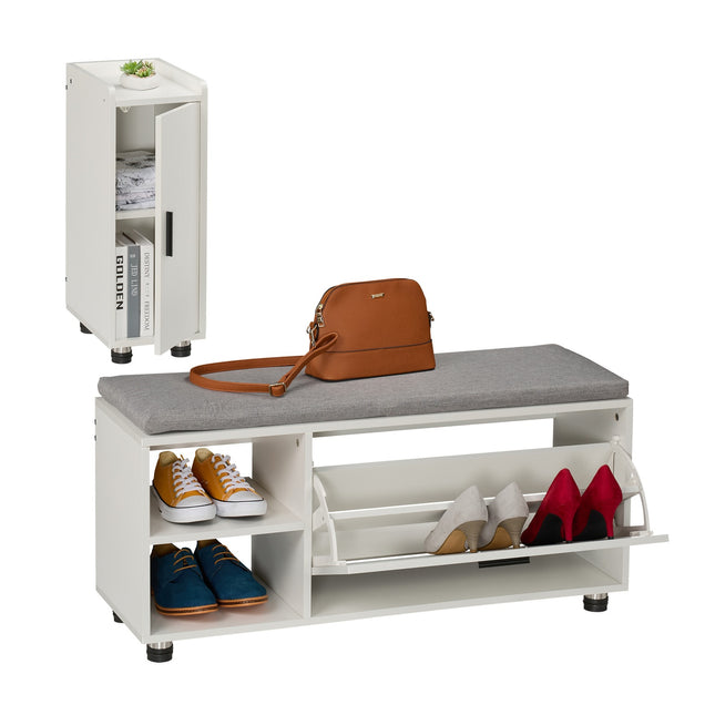 Shoe Bench with Cushion & Hallway Cabinet Set