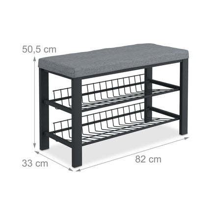 Shoe Bench with Cushion, Metal Frame, 2-Tier Rack