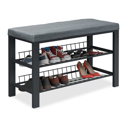 Shoe Bench with Cushion, Metal Frame, 2-Tier Rack