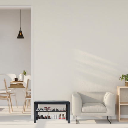 Shoe Bench with Cushion, Metal Frame, 2-Tier Rack