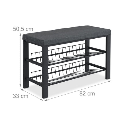 Shoe Bench with Cushion, Metal Frame, 2-Tier Rack