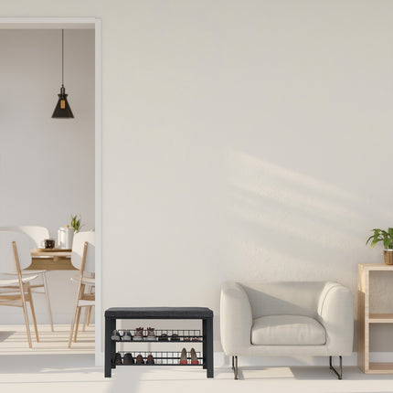 Shoe Bench with Cushion, Metal Frame, 2-Tier Rack