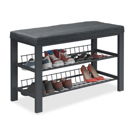 Shoe Bench with Cushion, Metal Frame, 2-Tier Rack