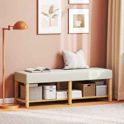 Shoe Bench with Cushion, Rubberwood, 140cm, 220kg Capacity