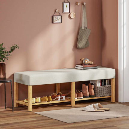 Shoe Bench with Cushion, Rubberwood, 140cm, 220kg Capacity