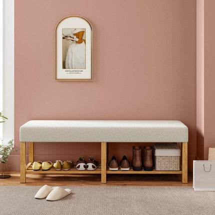Shoe Bench with Cushion, Rubberwood, 140cm, 220kg Capacity