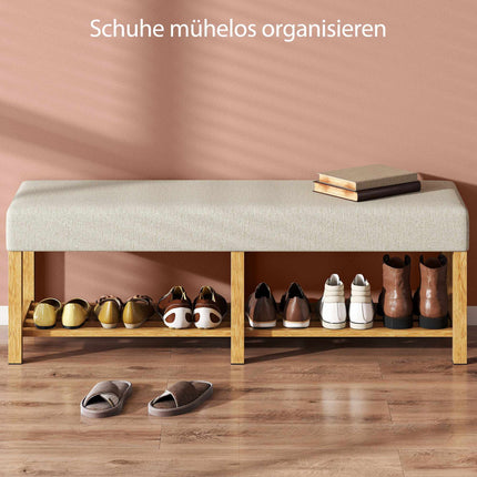 Shoe Bench with Cushion, Rubberwood, 140cm, 220kg Capacity
