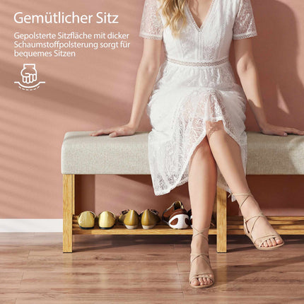 Shoe Bench with Cushion, Rubberwood, 140cm, 220kg Capacity