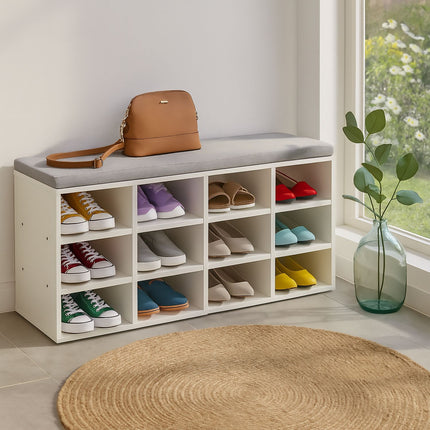 Shoe Bench with Cushion and Storage Compartments