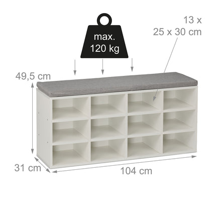Shoe Bench with Cushion and Storage Compartments