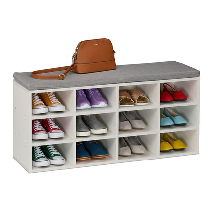 Shoe Bench with Cushion and Storage Compartments