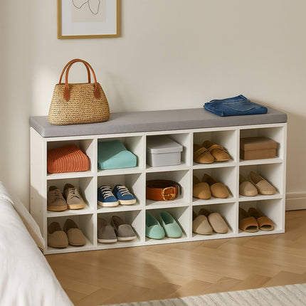 Shoe Bench with Padded Seat and Storage Compartments