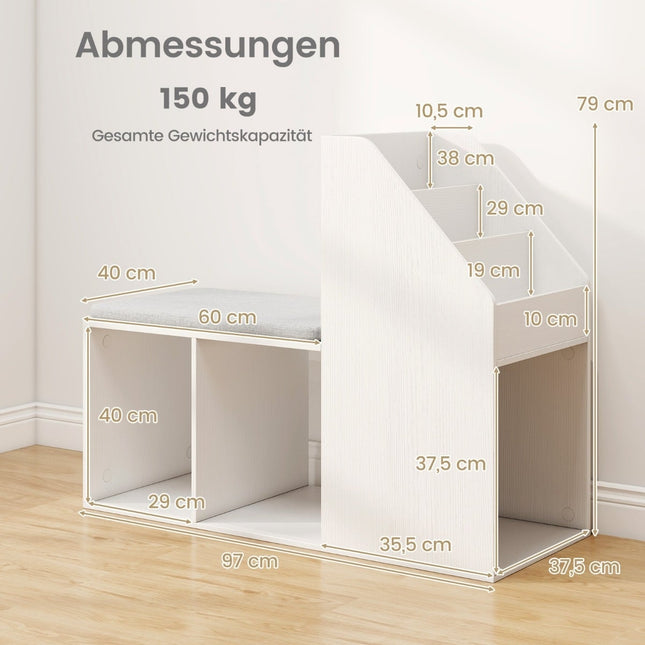 Shoe Bench with Removable Cushion and Storage Shelves