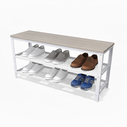 Shoe Bench with Seat and 2 Shelves for Entryway