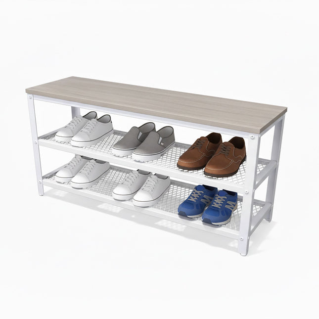 Shoe Bench with Seat and 2 Shelves for Entryway