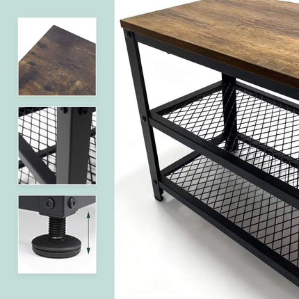 Shoe Bench with Seat and 2 Shelves for Entryway