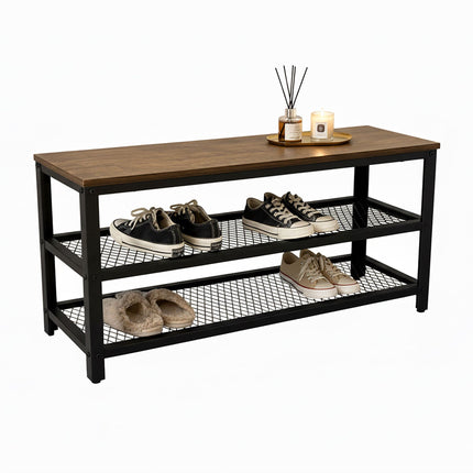 Shoe Bench with Seat and 2 Shelves for Entryway