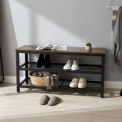 Shoe Bench with Seat and 2 Shelves for Entryway