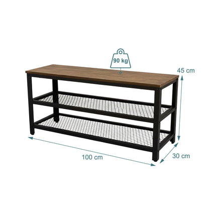 Shoe Bench with Seat and 2 Shelves for Entryway