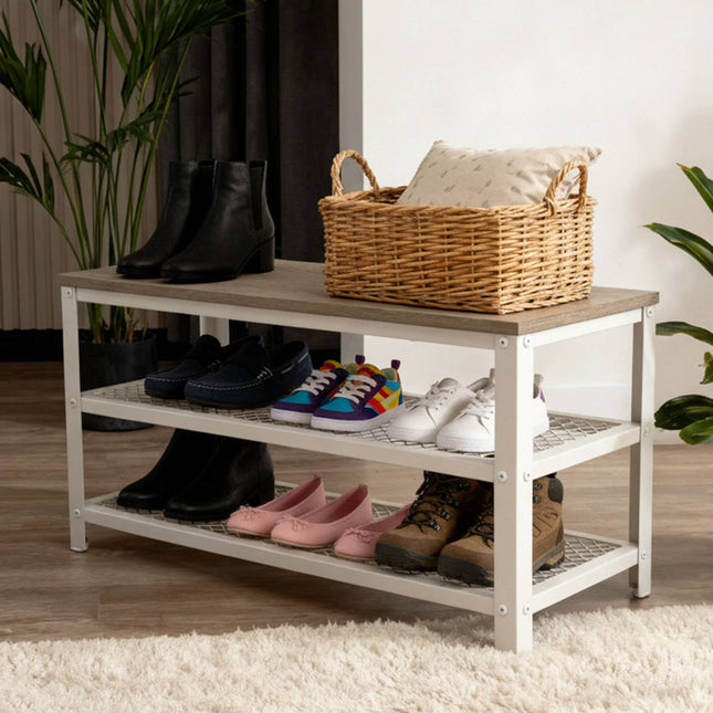 Shoe Bench with Seat and 2 Shelves for Entryway