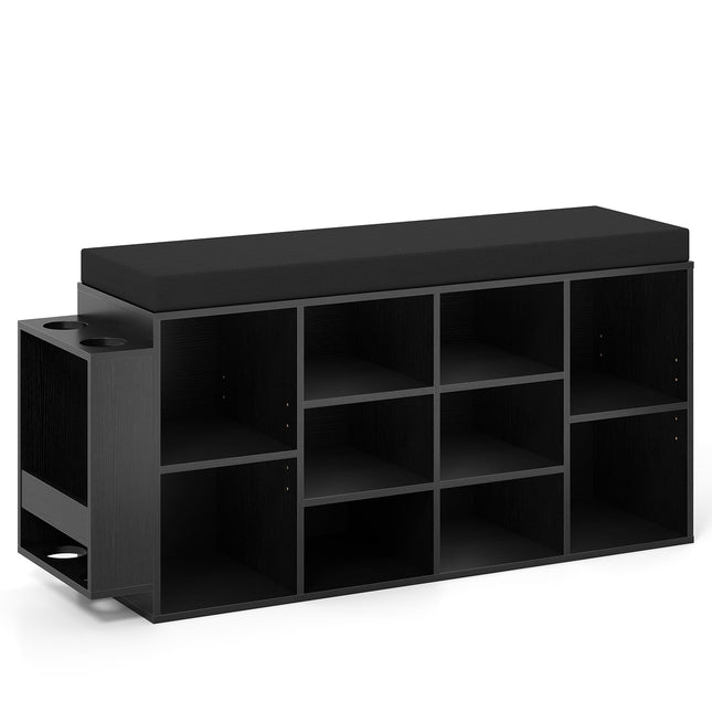 Shoe Bench with Umbrella Holder, Black, Adjustable Shelves