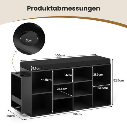 Shoe Bench with Umbrella Holder, Black, Adjustable Shelves