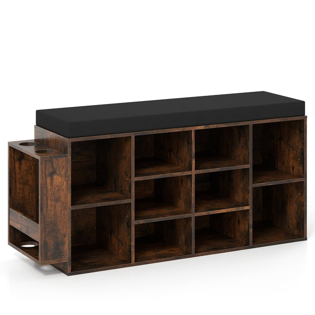 Shoe Bench with Umbrella Holder, Cushioned Seat, Adjustable Shelves
