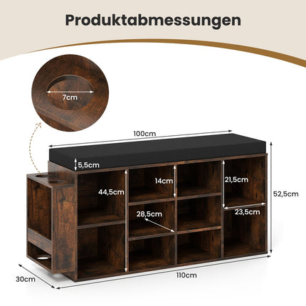Shoe Bench with Umbrella Holder, Cushioned Seat, Adjustable Shelves