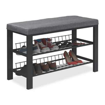 Shoe Bench with Upholstered Seat and Metal Rack