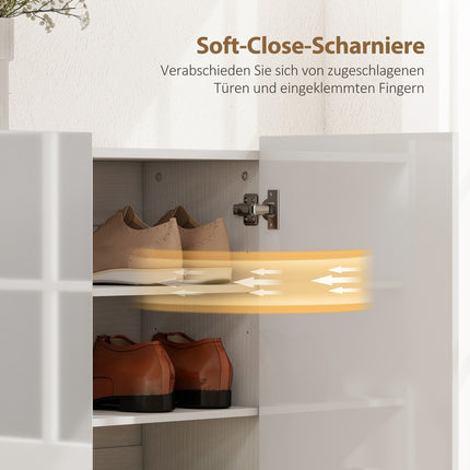 Shoe Cabinet, 10 Shelves, Ventilation, Soft-Close, White Wood